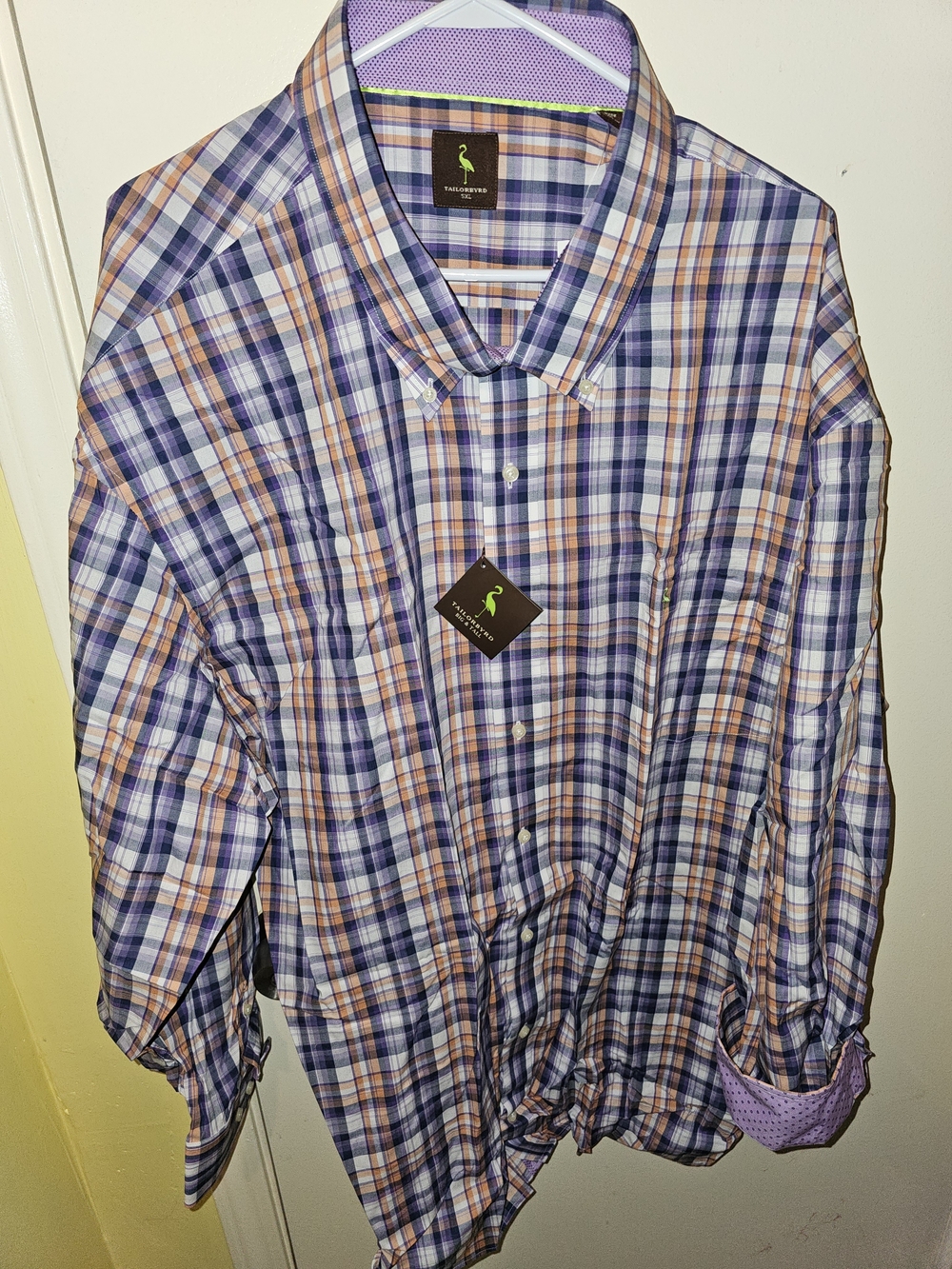 Tailorbyrd Purple and Orange Plaid Men's Dress Shirt
